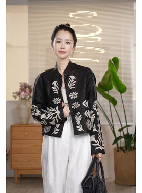 X【叭哒不惑】 墨上花 桑蚕丝重工刺绣高级感短外套女时尚百搭