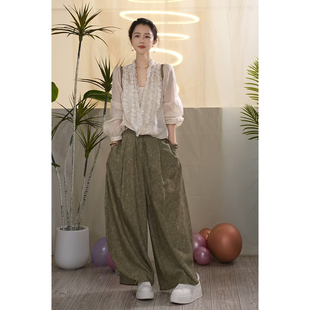 Y【叭哒不惑】抹茶裤  亚麻天丝复古廓形休闲裤女显瘦舒适裤子