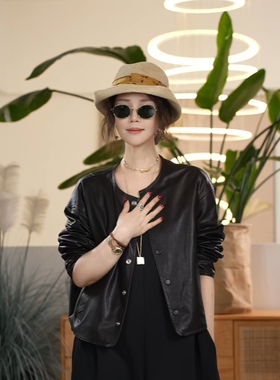 Y【叭哒不惑】小满  绵羊皮短款圆领两面穿皮衣外套女高级感百搭