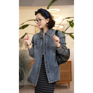 X【叭哒不惑】德文 棉复古浅蓝色牛仔衬衫外套女设计感叠穿上衣