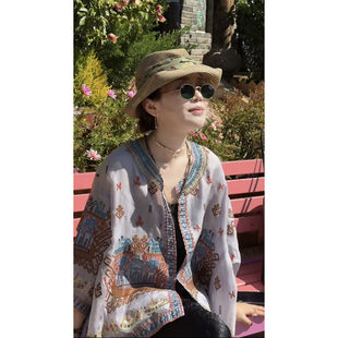 Y【叭哒不惑】奶霜葡萄  真丝桑蚕丝薄款圆领刺绣复古上衣外套