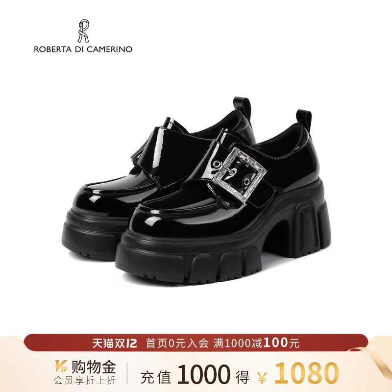 诺贝达方扣水钻乐福鞋秋季新款百搭休闲鞋厚底增高女鞋RS266105