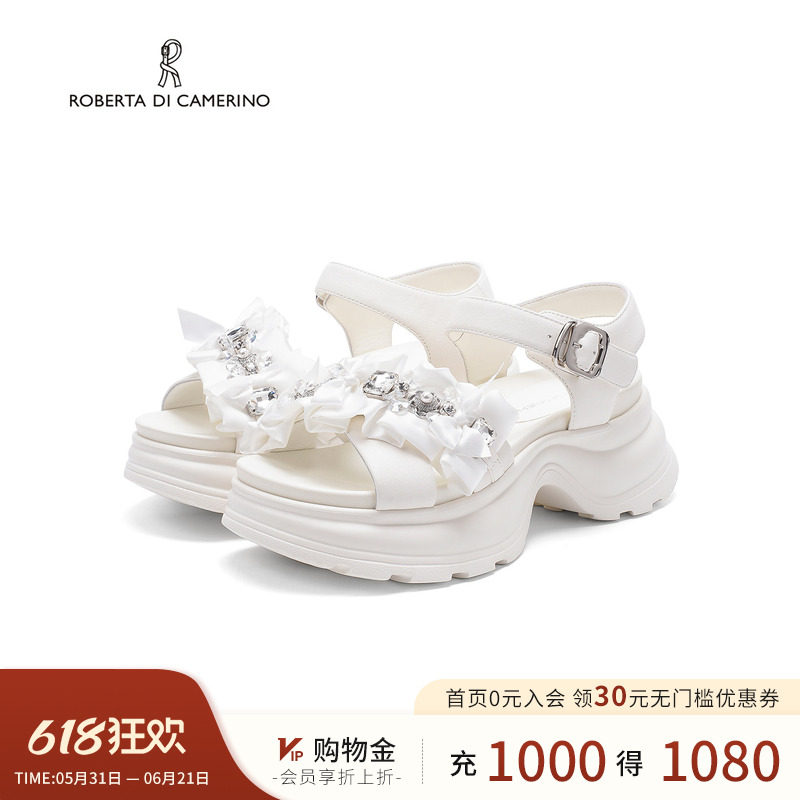 诺贝达时装凉鞋2026夏季新款水钻蝴蝶结气质厚底增高女鞋RM266011