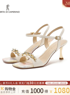 诺贝达2025夏季新款细跟女士时尚舒适方头露趾时装凉鞋RM258203