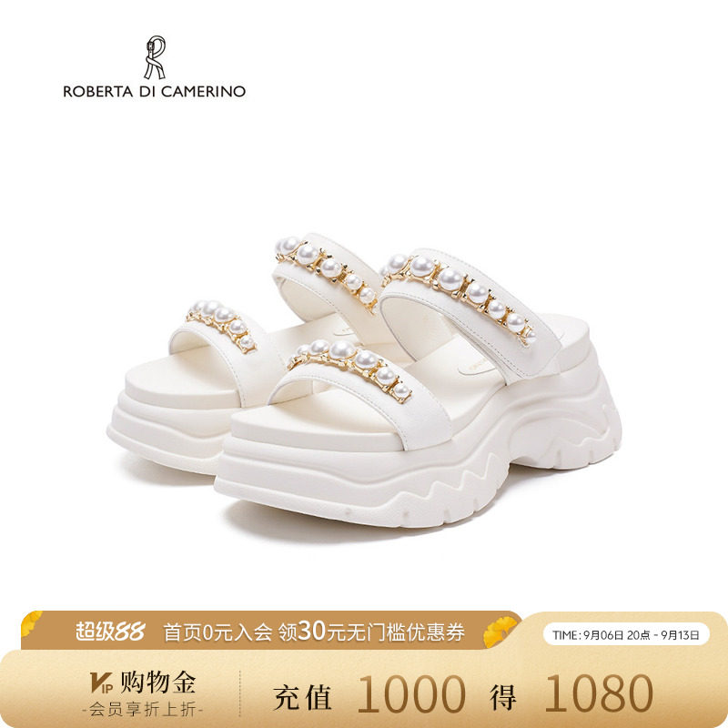 诺贝达珍珠沙滩凉鞋新款夏季露趾厚底松糕鞋百搭凉拖女RM256005图片