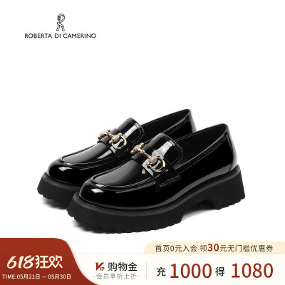 诺贝达2026春季新款乐福鞋黑色厚底小皮鞋简约百搭女单鞋RS267001