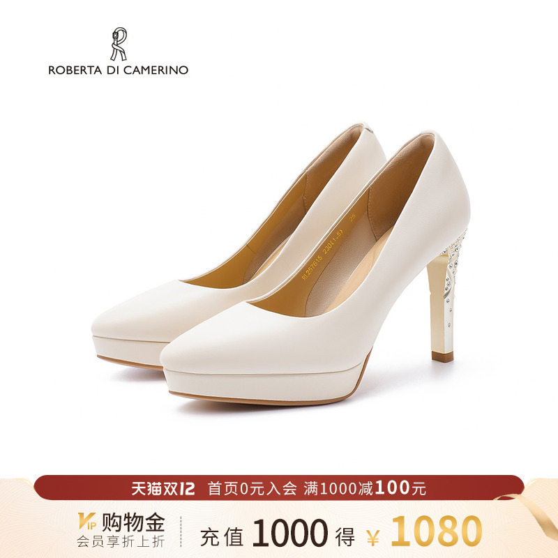 诺贝达秋季新款高跟鞋多面棱镜尖头防水台浅口单鞋女鞋RL257615