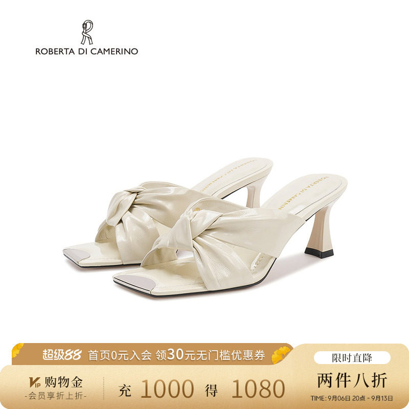 诺贝达露趾凉鞋女时尚百搭小众一字拖蝴蝶方头高跟鞋RWM250110图片