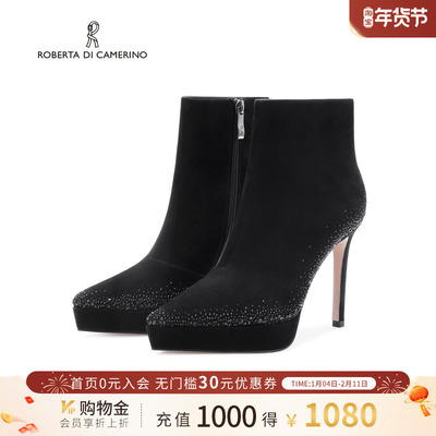 诺贝达冬季新款时装靴尖头细跟中筒女靴显瘦防水台高跟鞋RA254315