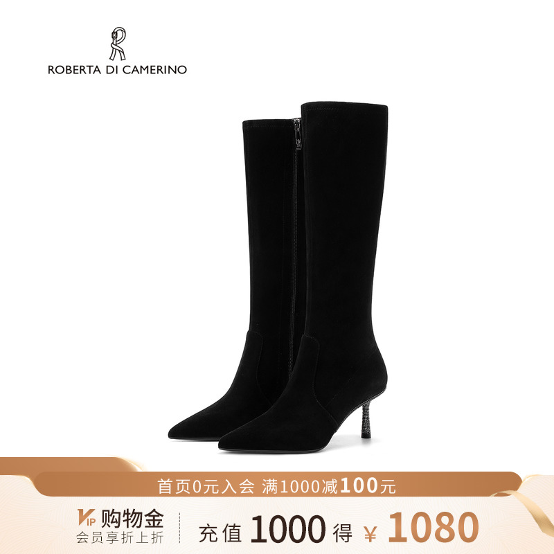 诺贝达细高跟长筒靴拉链显瘦时装靴冬季尖头气质显瘦女靴RA247205