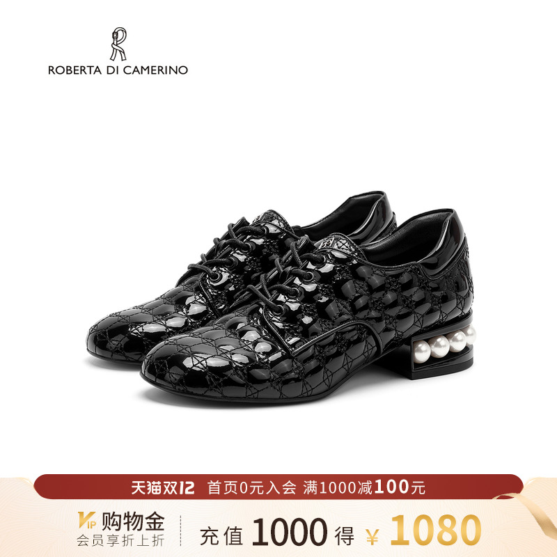 诺贝达新款乐福鞋粗跟百搭单鞋时尚休闲通勤珍珠厚底女鞋RS255505