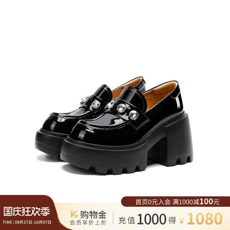 诺贝达粗跟乐福鞋学院风水钻
