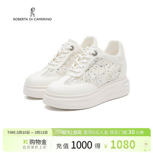 诺贝达蕾丝网面休闲鞋新款运动鞋内增高厚底水钻女鞋RCL255902