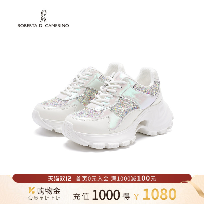 诺贝达新款拼接幻彩老爹鞋厚底内增高运动时尚百搭女鞋RCS265401