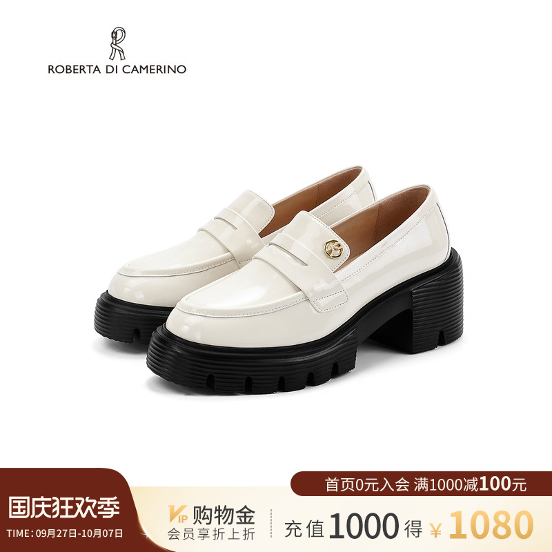 诺贝达新款厚底乐福鞋女增高休闲通勤百搭小皮鞋商场同款RL247015