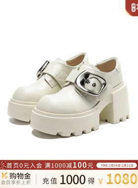 诺贝达女鞋秋款英伦风松糕底超高跟小皮鞋时尚粗跟厚底RWL230111