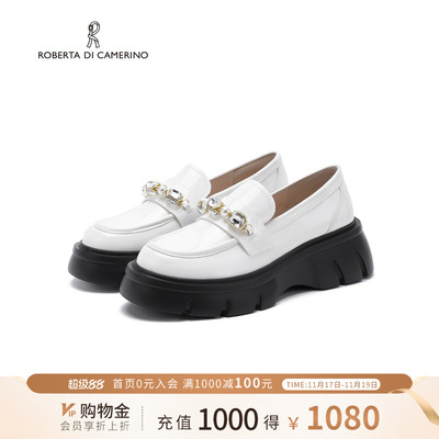 诺贝达新款水钻乐福鞋秋日特调厚底小皮鞋通勤单鞋女鞋RL258201