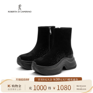 诺贝达冬季时装靴中筒复古弹力靴百搭厚底女靴显瘦时装靴RA256001