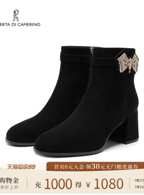 Roberta诺贝达女鞋冬新蝴蝶饰扣舒适粗跟通勤短靴RA247006