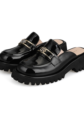 诺贝达女鞋夏季包头拖鞋休闲牛皮革轻奢水钻饰扣穆勒拖鞋RM249040