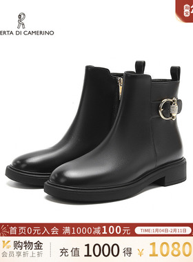 诺贝达女鞋女靴冬季新款经典圆头简约百搭时装牛皮短靴女RA247002