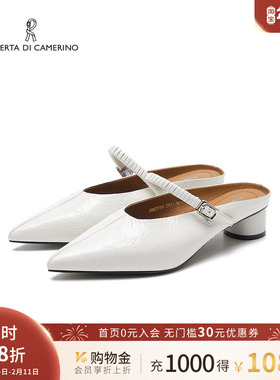 诺贝达2025夏季新款尖头褶皱粗跟包头百搭后空时装凉鞋RWM250104