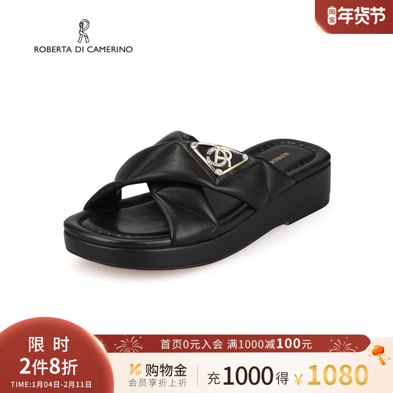 诺贝达女鞋夏季休闲风羊皮交叉带平跟一字拖鞋平底沙滩RM249041,女鞋,一字拖,淘宝优惠券,粉丝福利购,淘宝优惠卷