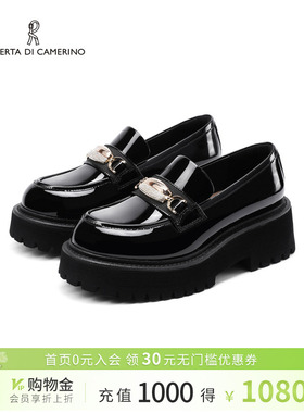 诺贝达春季新款乐福鞋粗跟厚底英伦风皮鞋一脚蹬黑色女鞋RS265501