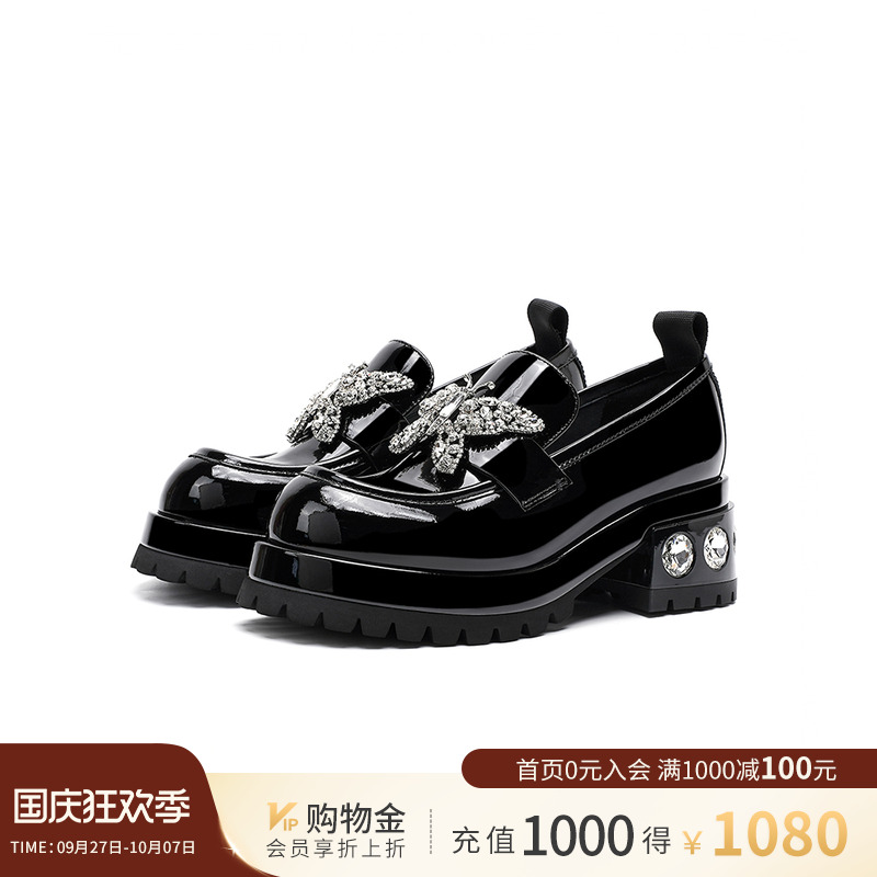诺贝达粗跟乐福鞋学院风水钻