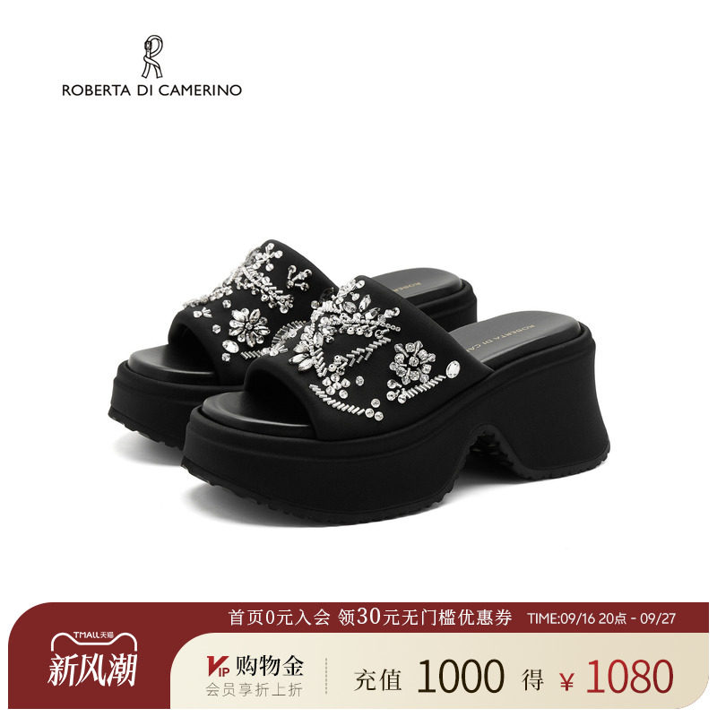 诺贝达新款时装拖鞋2026夏季厚底凉鞋水钻沙滩外穿女凉鞋RM264507