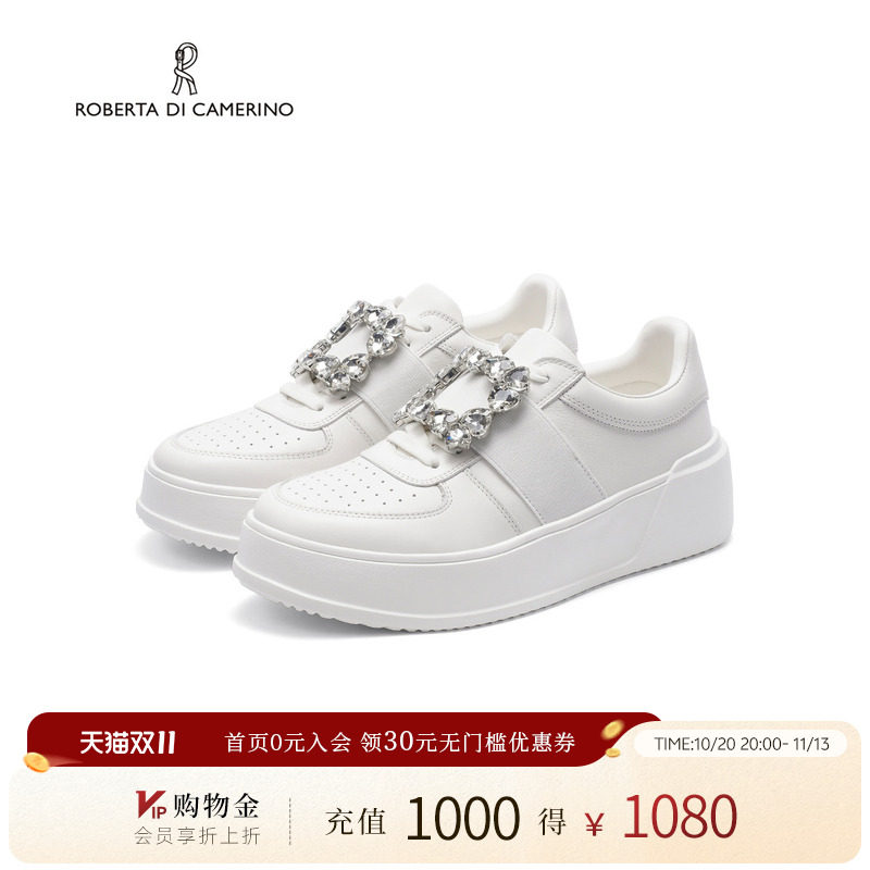诺贝达新款休闲鞋水钻扣饰百搭女鞋透气简约百搭小白鞋RCL266803