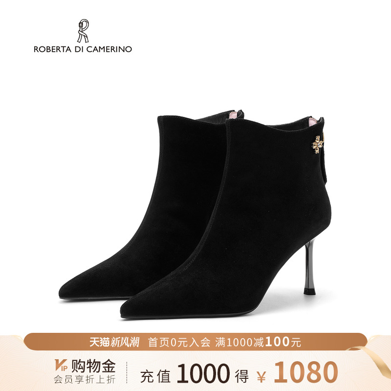 诺贝达尖头细高跟女靴冬季新款时装靴气质百搭时尚短靴RA247619