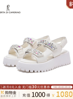 诺贝达沙滩凉鞋夏季新款时尚舒适露趾凉拖水钻厚底松糕鞋RM256003