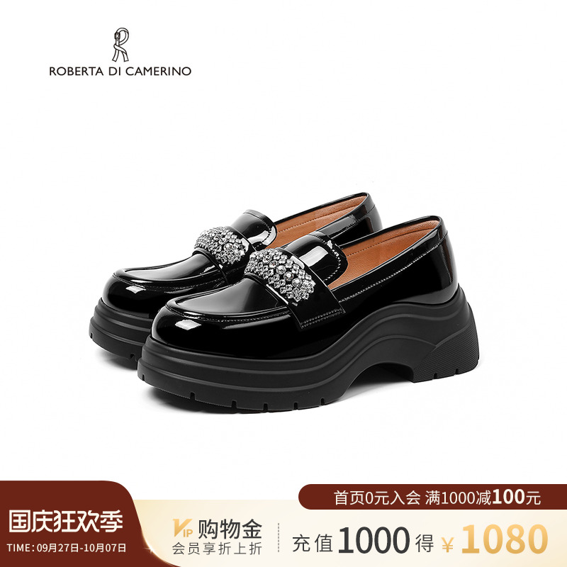 诺贝达厚底乐福女鞋英伦风水钻