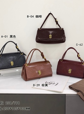 专柜正品小众时尚油蜡亮面手提小包女百搭休闲软皮单肩链条斜挎包