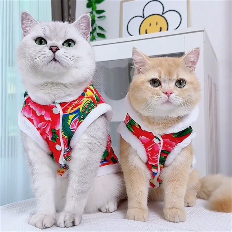猫咪衣服冬季保暖新年东北大花袄英短银渐层幼猫宠物狗狗加绒背心