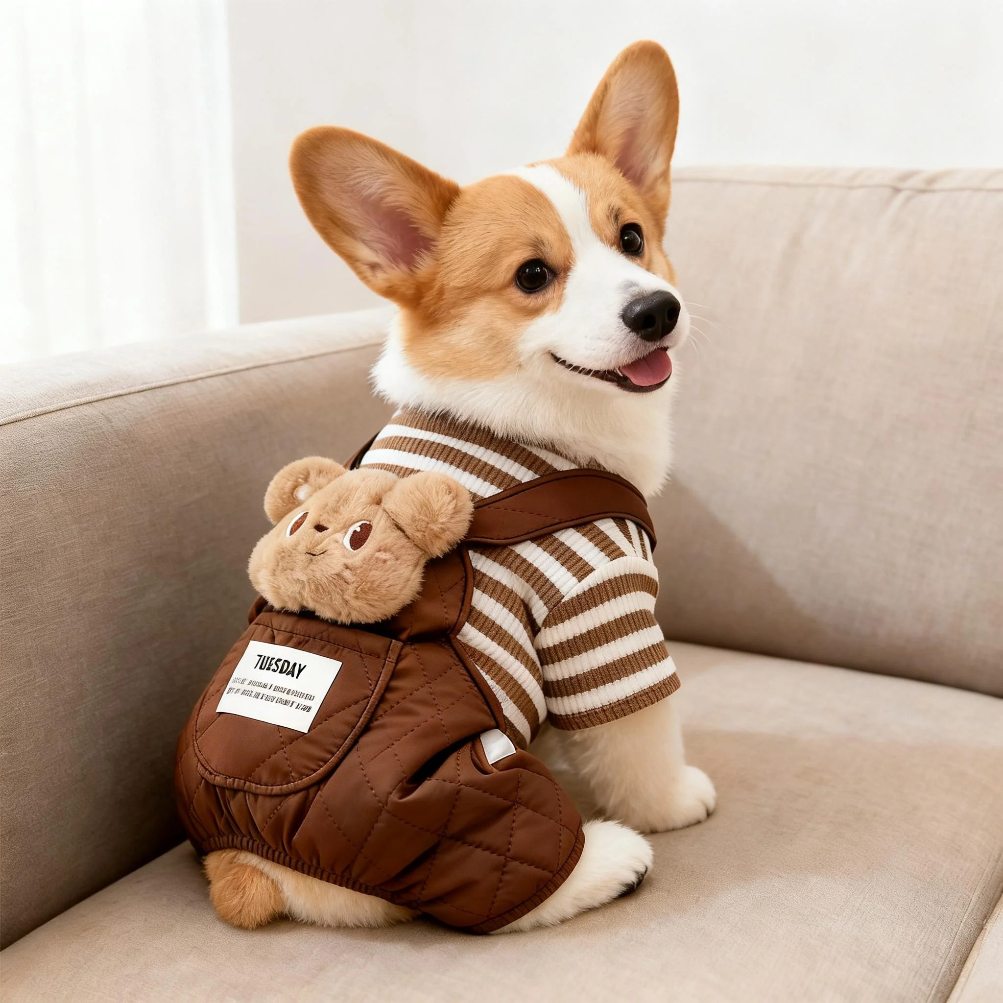 柯基狗狗衣服秋冬保暖加绒加厚卡通背带裤中小型犬泰迪过冬四脚衣