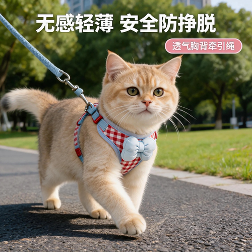 猫咪牵引绳春夏可爱蝴蝶结胸背金渐层幼猫宠物狗狗外出遛狗绳猫绳