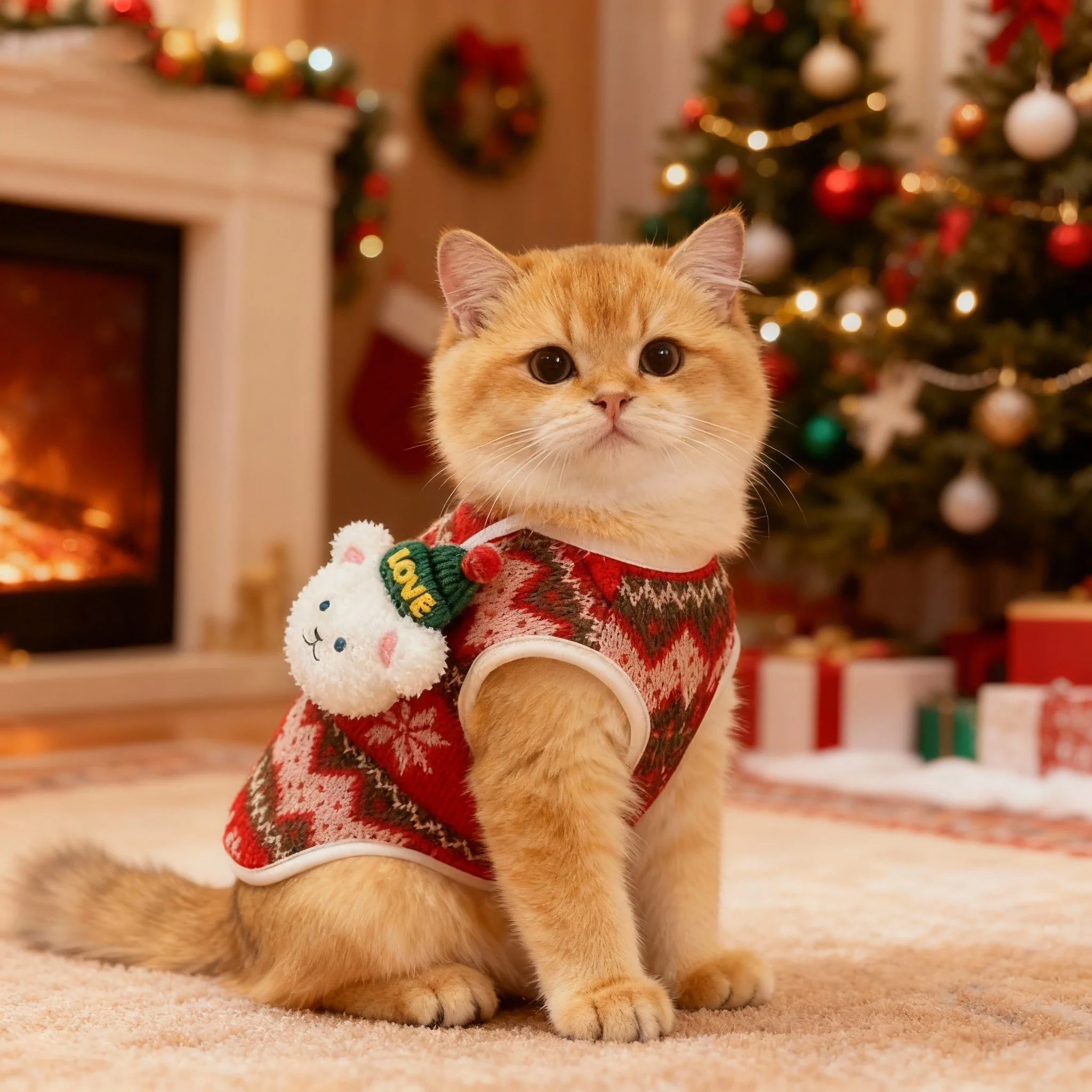 猫咪圣诞节衣服保暖马甲秋冬布偶英短银金渐层防掉毛宠物狗狗背心