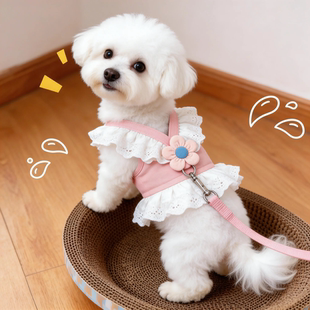 狗狗牵引绳可爱JK裙小花胸背带防挣脱幼犬比熊泰迪夏季 狗绳 背心式