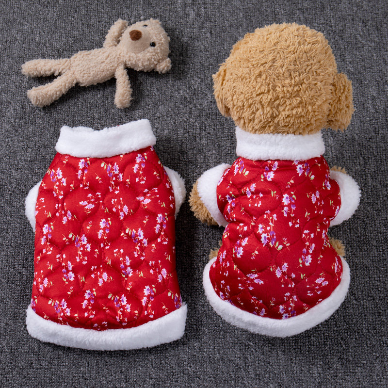 狗狗保暖衣服中国风碎花唐装棉衣泰迪比熊小型幼犬宠物猫咪秋冬装