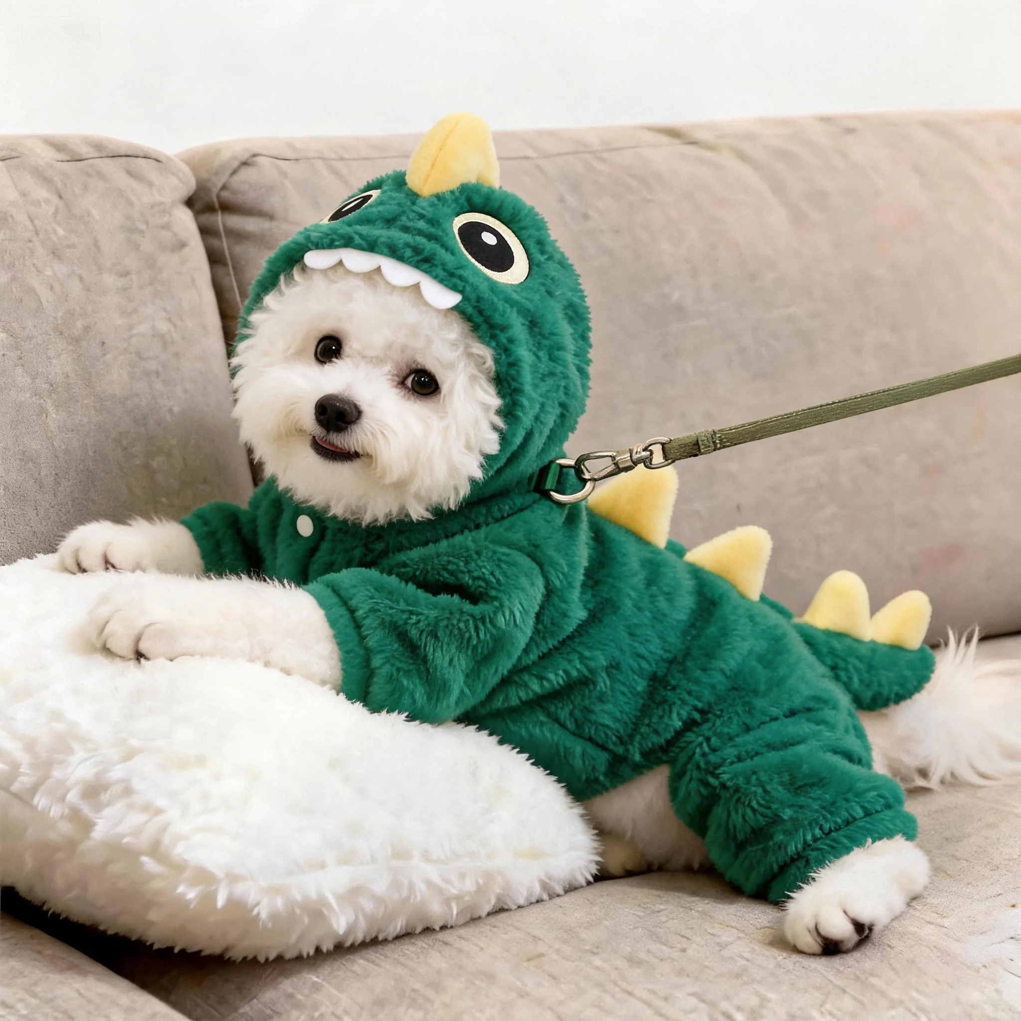 狗狗衣服秋冬加绒可爱恐龙保暖四脚衣泰迪比熊博美宠物猫咪变身装