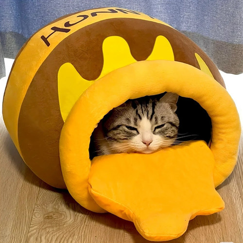 蜂蜜罐猫窝冬天保暖封闭式安全感小幼猫垫子包裹式防寒猫床网红款