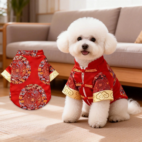 狗狗衣服秋冬款新年唐装泰迪比熊博美小型犬猫咪过年喜庆宠物棉衣