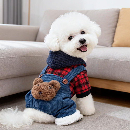 小狗狗衣服秋冬加厚绒保暖连帽四脚衣泰迪比熊博美小型犬宠物猫咪