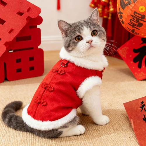 小猫咪衣服国风盘扣唐装秋冬保暖防掉毛喜庆新年布偶宠物狗狗马甲