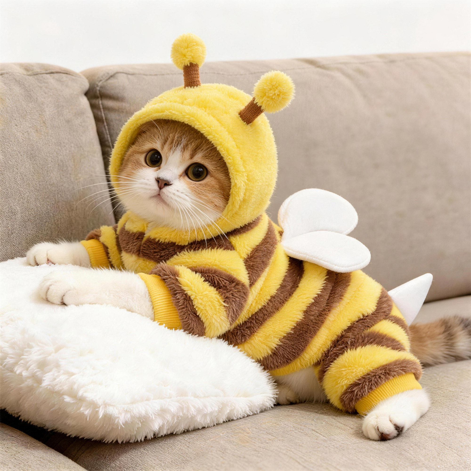 狗狗衣服宠物秋冬保暖四脚衣可牵引蜜蜂加绒加厚变身衣猫咪连帽衫