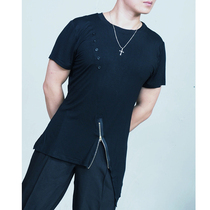 Blingc 2019 Autumn New Latin dance men's short sleeve top national standard dance practice suit zipper 2117