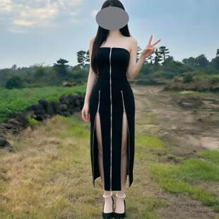 林昕学姐】露出任务心机拉链开叉连衣裙女小众设计感约会气质长裙