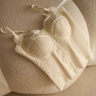 特惠爆款法式蕾丝纯欲吊带美背一体杯免穿文胸背心女修身显瘦6100